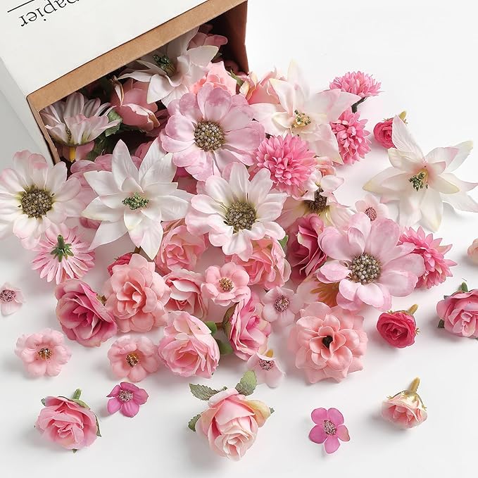 Serra Flora Faux Flower Heads Mini Artificial Flower Heads Fake Flowers Multicolor Small Silk Daisy Peony Flower Heads for Craft Garland Wedding Party DIY Home Decoration