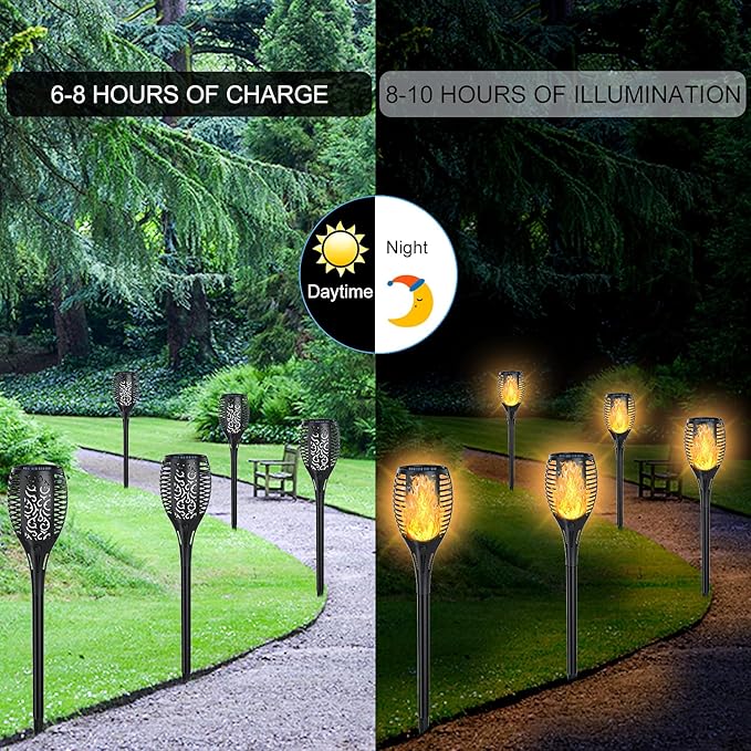 Upgraded Solar Lights Outdoor 7 Pack, Solar Torch Lights with Flickering Flame, Super Larger Size for Garden Decor, Solar Powered Outdoor Waterproof Solar Garden Lights for Pathway Patio Yard