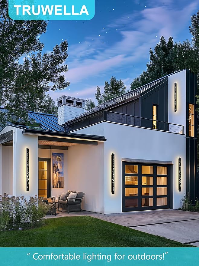 Modern Outdoor Wall Lights 31.5inch LED Long Wall Sconce 3000K Ginkgo Hollow Design Wall Mount Porch Lights 25W Exterior Lighting Fixtures for Patio Balcony Terrace Garden