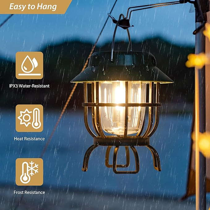 TRIROCKS Set of 2 LED Solar Camping Lantern Dimmable Rechargeable Lantern IPX3 Water-Resistant Portable Emergency Lights Outdoor Camping Lights for Camping Home Power Outage Hurricane Hiking (Green)