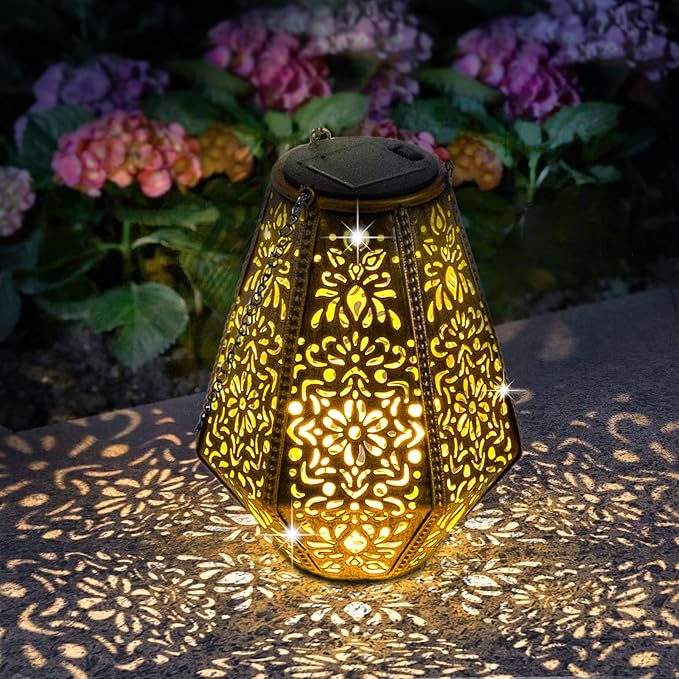 Solar Lantern Outdoor Waterproof - Hanging Garden Decor Lights for Patio, Yard, Tree, Porch - Decorative Lantern for Christmas Gifts for Mom, Grandma