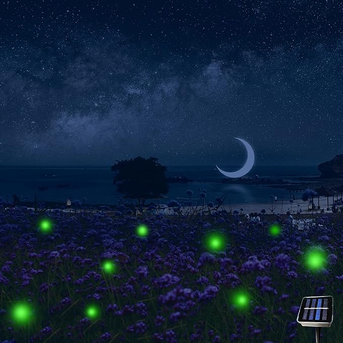 Outdoor Solar Powered Firefly Lights Bugs with 9 Bee, Flickering Fireflies String Lights with 9 Amusing Fireflies Bulbs for Garden Patio Lawn, Brings Back Memories of Your Childhood