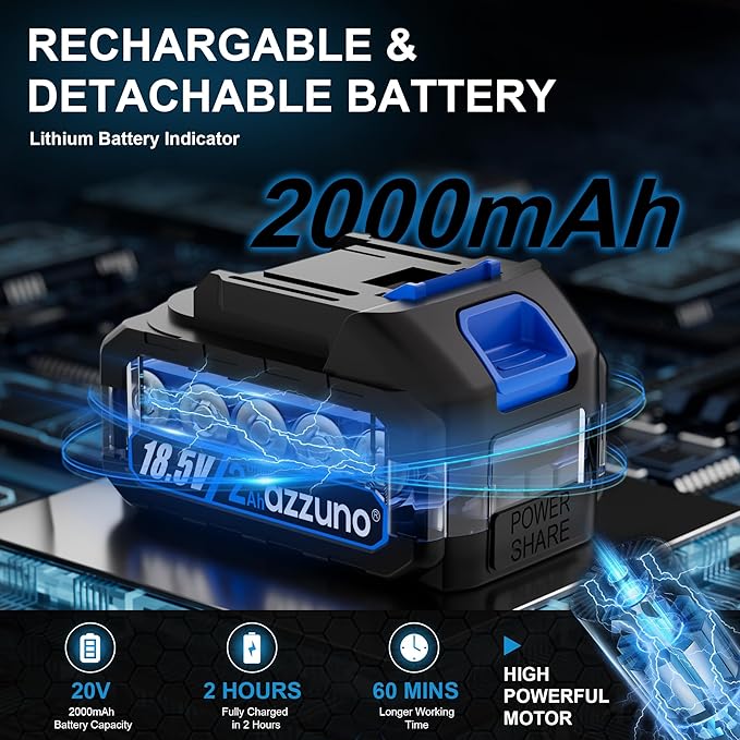 AZZUNO Cordless Hedge Trimmer, 2-in-1 Electric Grass Shears Shrubbery Trimmer with Battery，Handheld Grass Cutter Shrub Trimmer for Gardens, Yards, Lawns, Including Charger (1 Battery)