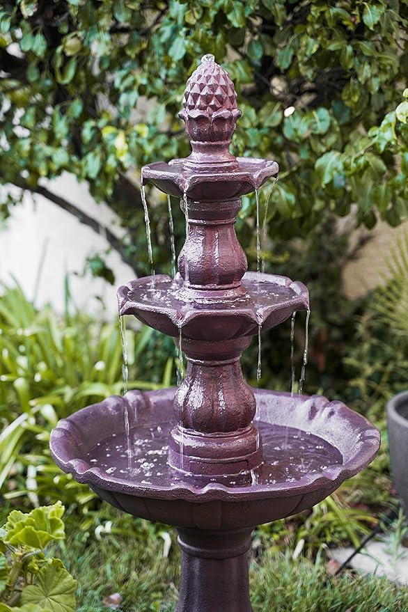 XBrand 3-Tier Freestanding Waterfall Fountain w/Pump & Pineapple Top, 51 Inch Tall, Brown, Large Outdoor Garden Fountain, Ideal for Garden, Porch, and Lawn