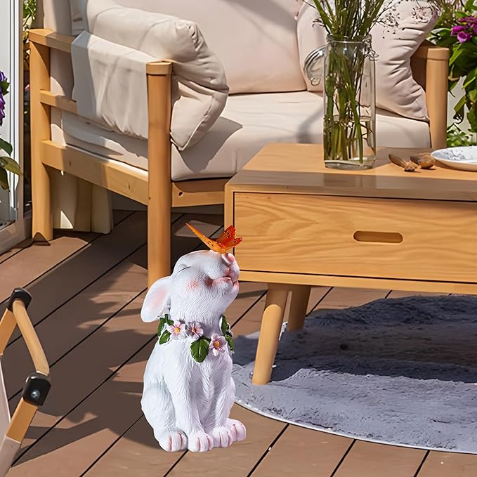 Solar Bunny Easter Garden Outdoor Decor, Large Outside Lawn Rabbit Animal Ornaments for Patio Clearance Balcony Yard, Easter Gift to Mom Women Birthday Mother's Day