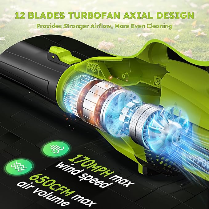 Leaf Blower Cordless with 2*4.0ah Battery and Charger,KJBAO 21V Brushless Battery Powered Blower,Electric Blowers with 650CFM&6 Speeds,Lightweight Blower for Lawn Care,Blowing Leaf,Dust, Gravel, Patio