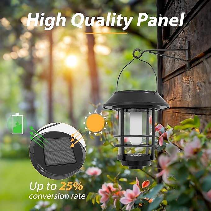 Otdair Solar Wall Lantern Outdoor, Flickering Flames Solar Sconce Lights Outdoor, Hanging Solar Lamps Wall Mount for Front Porch, Patio and Yard, 4 Pack