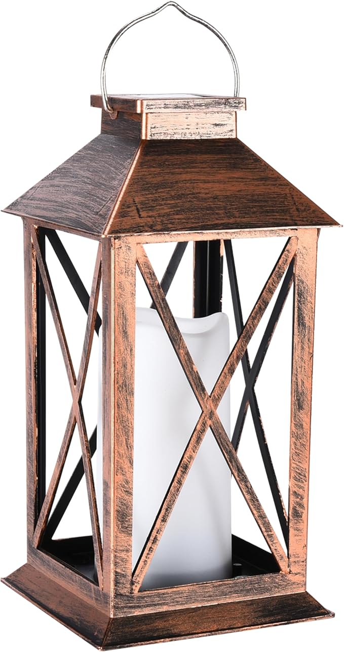 SteadyDoggie - Solar Lantern Waterproof - Decorative X Pattern Hanging Patio Lights or Table Lamp - Illuminated No Cords Jar Lantern - Colorful Light Pathway Lantern for Garden, Porch, and Backyard