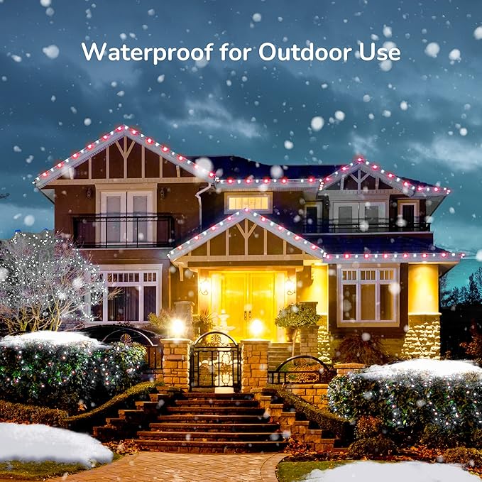 DEWENWILS C7 LED Christmas Lights Outdoor, 33.3ft 50LED Christmas String Lights, Outdoor Decorations for Christmas Tree, Patio, Garden, Yard, Green Wire, Red & White, UL Listed