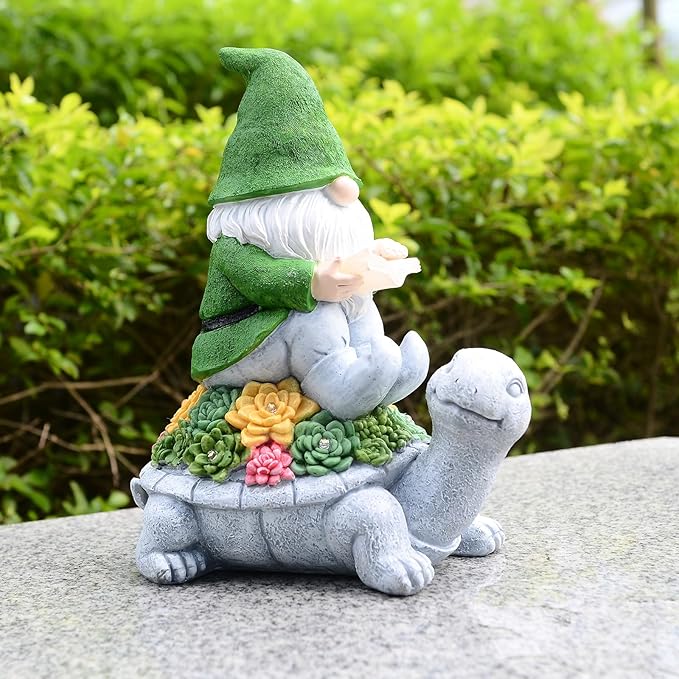 JOBOSI Dwarfs Solar Light Garden Decor Yard Decor Turtle Decor Santa Claus Turtle Solar Light Dwarf Garden Gnome Statues Gifts for mom, Gifts for Grandma