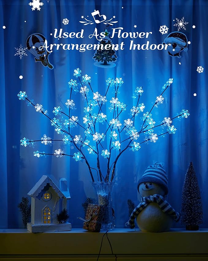 Brightown Snowflake Pathway Lights, 4 Packs Christmas Yard Lights, Small Christmas Tree with Lights, Christmas Lights Outdoor Yard Decorations, Blue and White