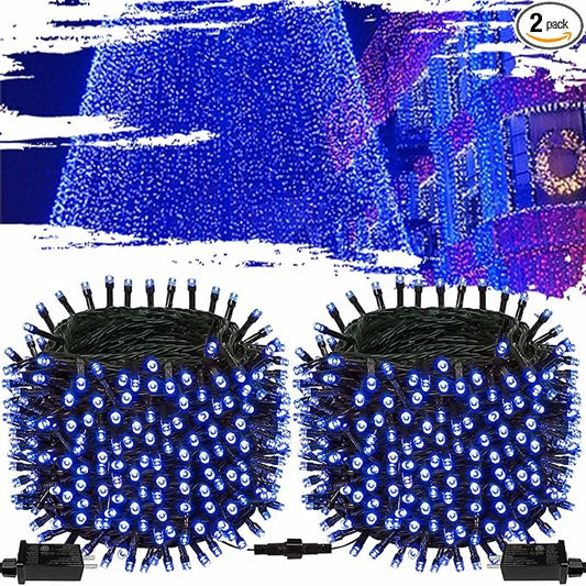 OZS 2PACK 164ft 400LED Extendable Blue Christmas String Lights Indoor/Outdoor, Waterproof 8 Modes Green Wire Christmas Tree Lights for Wedding Christmas Decorations (Blue Light)
