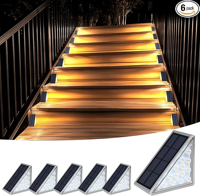 Solar Step Lights for Outside Waterproof IP67, Outdoor Stair Light 6 Pack, Solar Stair Lights Outdoor LED Outdoor Step Light Decor for Sidewalk, Deck, Front Door, Patio, Garden