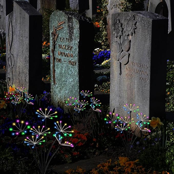 Kwaiffeo 4 Pack Solar-Powered Firework Fairy Lights, Solar Light Outdoor Waterproof Christmas & Garden Decor for Pathway/Patio/Yard - Gardening Gifts for Women (Multicolor)