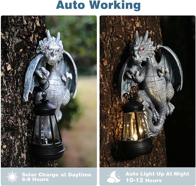 Solar Garden Decor Statues Figurine Dragon Garden Art for Patio Balcony Yard Lawn Unique Birthdays Gifts for Mom Grandma Women Wife Sister