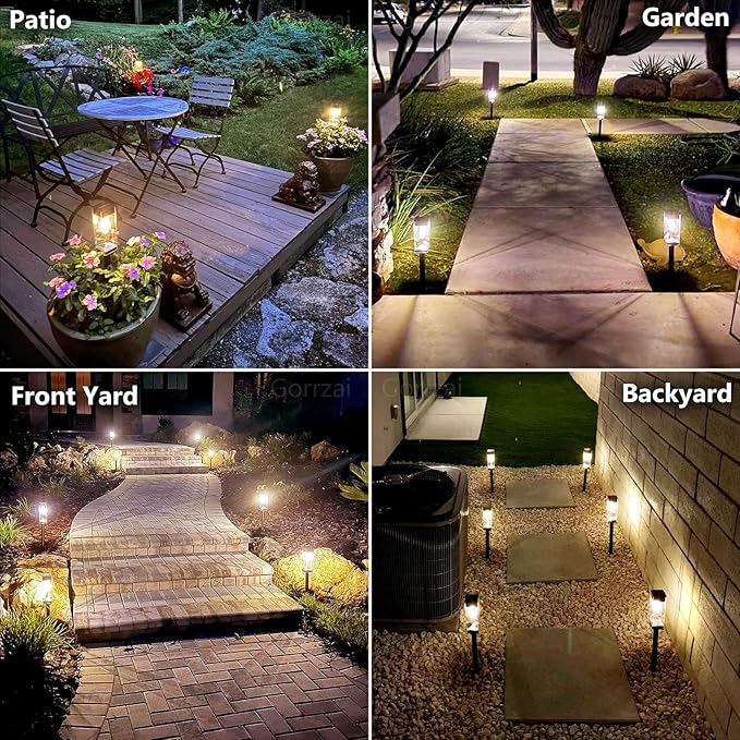 Solar Pathway Lights 8 Pack LED Waterproof Solar Outdoor Lights, Upgraded Stainless Steel Driveway Lighting with Tungsten Filament Bulb for Yard, Landscape, Garden, Walkway, Lawn, Path