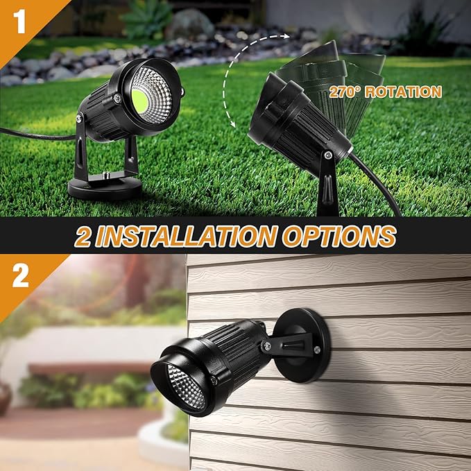 LemonBest Landscape Lights - 5W 110V Outdoor Spotlight - Waterproof IP65-3000K Cool White LED Landscape Lights - 5ft Cable for Yard Garden Patio Driveway House (Include Spike) (2 Pack)