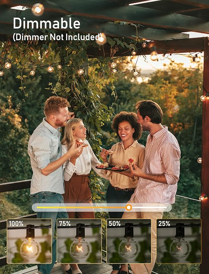 Brightown Outdoor String Lights, 100 Ft Globe Patio Lights with 104 Edison Glass Bulbs(4 Spare), UL Listed Hanging Outside Lights for Backyard Balcony Party Decor, E12, Not Connectable