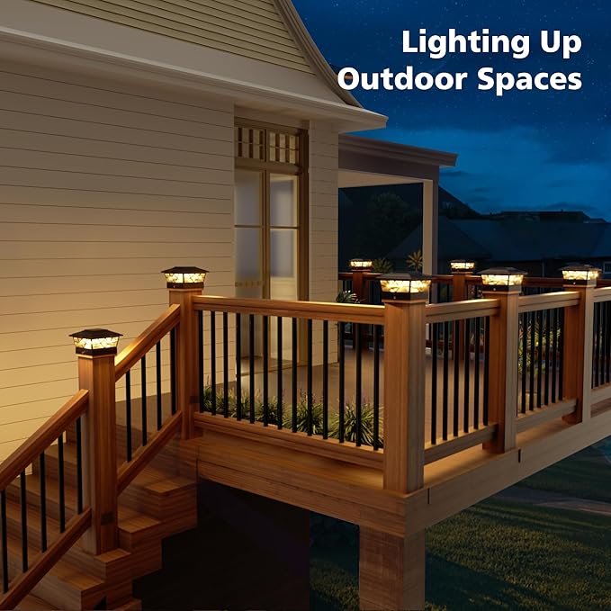 NIORSUN Solar Post Lights Outdoor 6 Pack, 2 Modes LED, Deck Fence Post Solar Lights for 3.5x3.5 4x4 5x5 5.5x5.5 Caps Patio Garden Decoration, Black