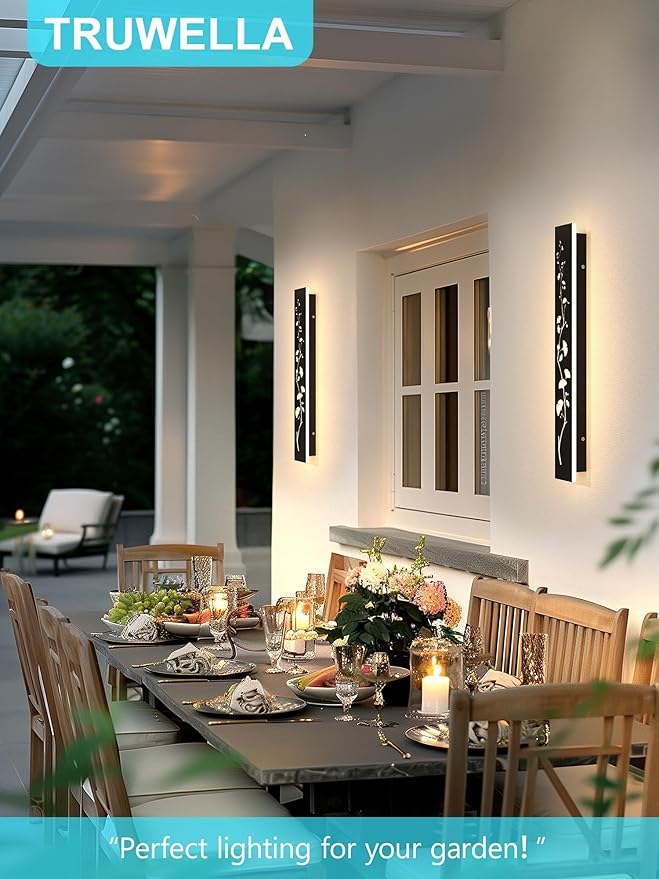 Modern Outdoor Wall Lights 23.6inch LED Long Wall Sconce 3000K Ginkgo Hollow Design Wall Mount Porch Lights 20W Exterior Lighting Fixtures for Patio Balcony Terrace Garden