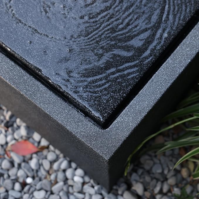 12.79” H Outdoor Water Fountain Made with Eco-Friendly Recyclable Materials, Polyethylene Square Bubbler Outdoor Fountain, Garden Decor with LED Light for Patio, Porch, Backyard