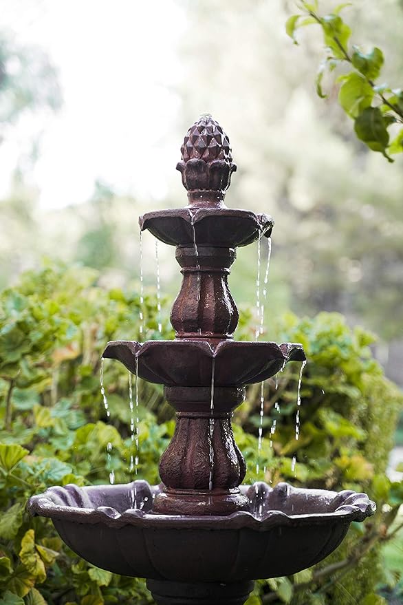 XBrand 3-Tier Freestanding Waterfall Fountain w/Pump & Pineapple Top, 51 Inch Tall, Brown, Large Outdoor Garden Fountain, Ideal for Garden, Porch, and Lawn