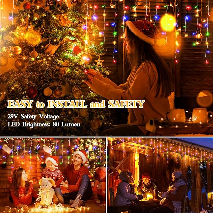 960 LED 98FT Christmas Lights Plug in 8 Modes with Timer Dimmable Christmas Decorations Outdoor Waterproof Indoor Curtain String Lights for Roof Garden Holiday Wedding Party Decor Multi Colored