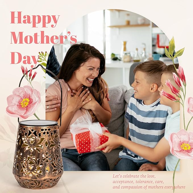 Solar Lanterns Outdoor Decor Waterproof,Flower Hanging Gifts for Women, Mom, Solar Garden Lights Metal Decoration for Outside,Yard, Patio,Garden,Porch,Pool