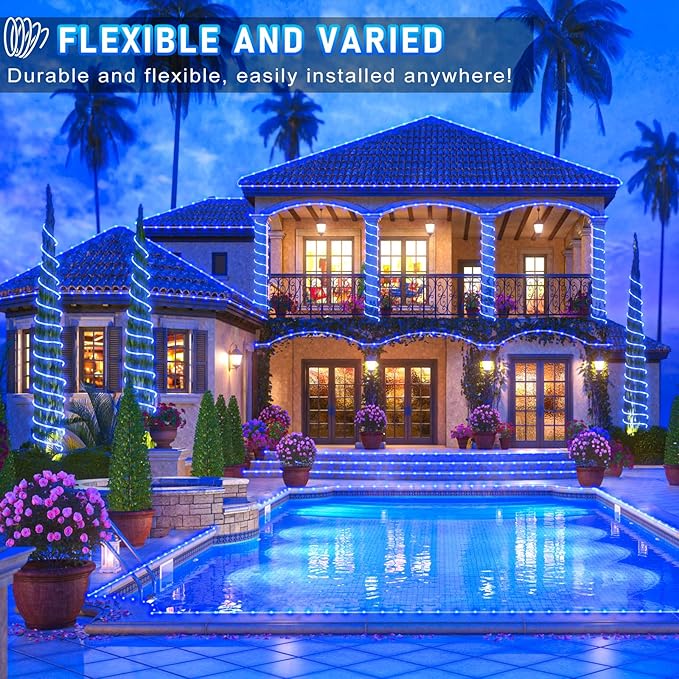 Rope Lights for Outside, 164FT 500 LED String Lights Outdoor with Waterproof 8 Modes, Flexible Plug in Twinkle Fairy Light for Indoor Bedroom Garden Pool Tree Wedding Decorations, Blue