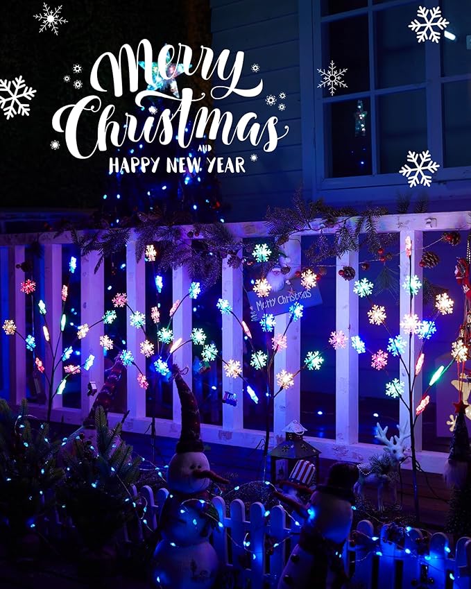Outdoor Snowflake Lights, 4 Packs Driveway Christmas Lights, Outdoor Tree Christmas Decorations, Christmas Outdoor Decorations Yard, Multicolor