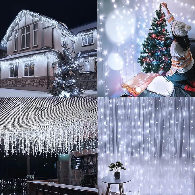 Led Christmas Lights Outdoor Christmas Decorations Hanging Light 400LED 8 Modes 75 Drops, Waterproof Outdoor Indoor Fairy Christmas Lights for Party, Holiday, Wedding Decorations (CoolWhite)