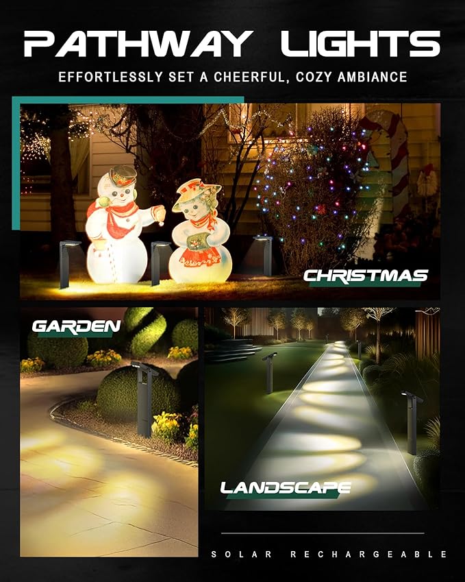 4 Pack Bright Garden Lights Solar Powered, 3 Color Temperature LED Solar Lights Outdoor, 360 Degree Adjustable, IP65 Landscape & Patio Lighting for Yard Decor, YL4079-4