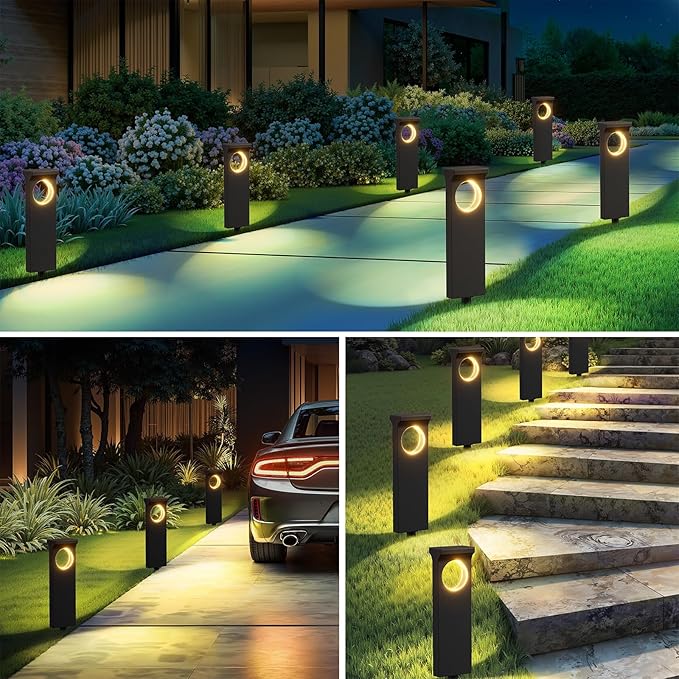Solar Pathway Lights Outdoor, 4 Pack Upgraded Moon Shaped Landscape Lights - Brighter & Waterproof Solar Powered Decor for Yard, Garden, Path, Walkway, and Outdoor Decoration