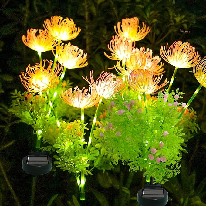 Solar Garden Lights Outdoor - 4 Pack Solar Flower Light Waterproof with Glowing Flowers & Stems for Garden Decoration,Yard Landscape Path Decor and Gift for Mother