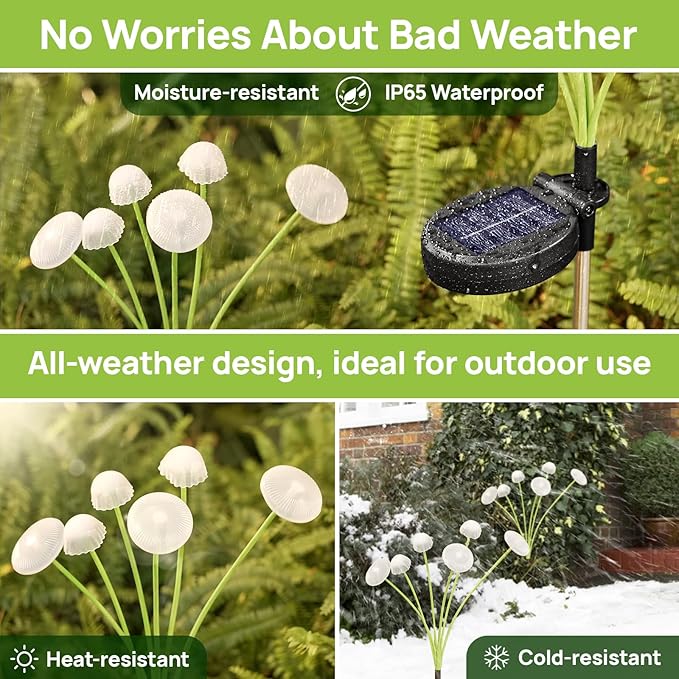 Solar Garden Lights, 6-Pack Dual Mode LED Solar Mushroom Lights, Waterproof Firefly Outdoor Decor for Yard, Patio, and Pathway – Warm White Jellyfish Ambiance