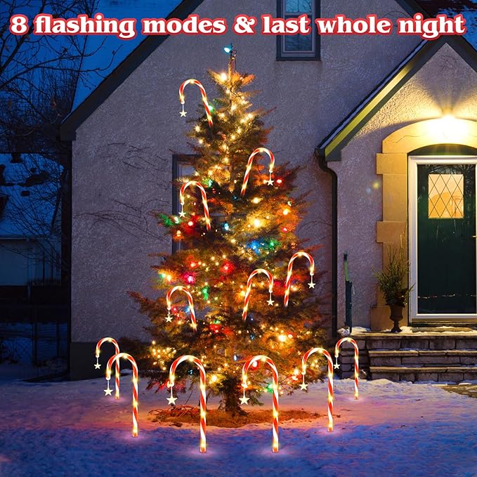 19.3in Christmas Candy Cane Lights with Adapter, 20 Pcs Pathway Light with Snowflake 8 Modes, Outdoor Christmas Decorations for Outside Path, Walkway, Driveway, Sidewalk, Porch, Yard, Garden