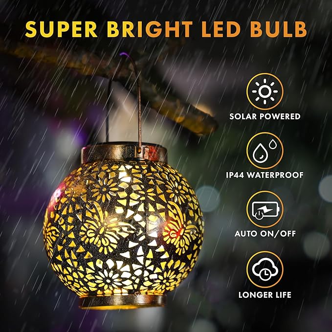 MAGGIFT 2 Pack Solar Lanterns Outdoor Waterproof Hanging Lantern Lights Decorative Solar Light for Garden Table Patio Yard Pathway Walkway,Unique Gifts for Women Gardening,Warm White.