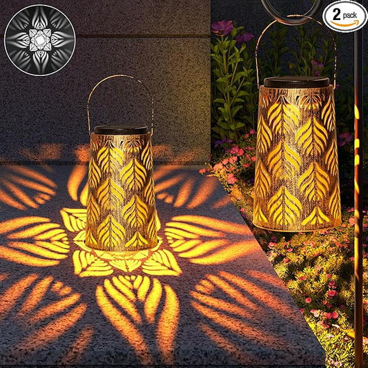 JSOT Outdoor Solar Lantern - 2 Pack Solar Outdoor Lights Hanging Lantern Patio Lanterns Decorative for Garden Yard Backyard Front Porch Halloween Christmas Day