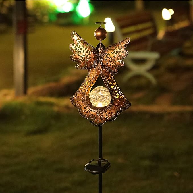 Solar Garden Stake Lights – Metal Angel Solar Warm White LEDs Stake Light Memorial Gift - Solar Angel Lights Perfect as Angel Remembrance Gifts & Sympathy Gifts
