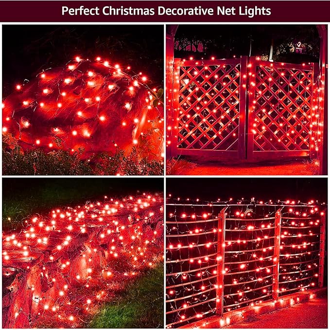 Led Christmas Net Lights Outdoor Christmas Decorations 120Led 6Ftx4Ft Connectable Waterptoof Mesh Net Lights for Trees Bushes Wedding Garden Outdoor Christmas Decorations (Red)