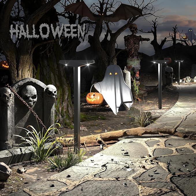 JSOT Solar Lights Outdoor 4 Pack, Solar-Powered Landscape Lighting for Outside, Perfect IP65 Waterproof Solar Pathway Lights for Backyard, Lawn, Driveway, Walkway, Garden Decorative. (Cool White)