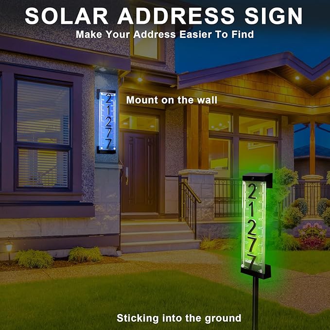 Solar House Number [Upgrade 3D Acrylic Number] Solar Address Sign Increase Brightness, Number Is Bold, Anchor Is Made Of Iron,Solar House Number Sign with Two Lighting Modes and Two Installation (White)(Manual without remote control) (Discoloration)