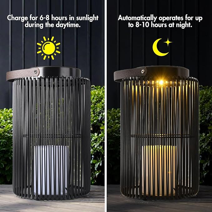 Solar Lanterns for Outdoor Waterproof, ZBLUXBZ Outdoor Table Lamp for Outside Hanging Solar Lights, LED Garden Cordless Lights Perfect for Patio and Pathway Lighting (11-inch Height, Black)