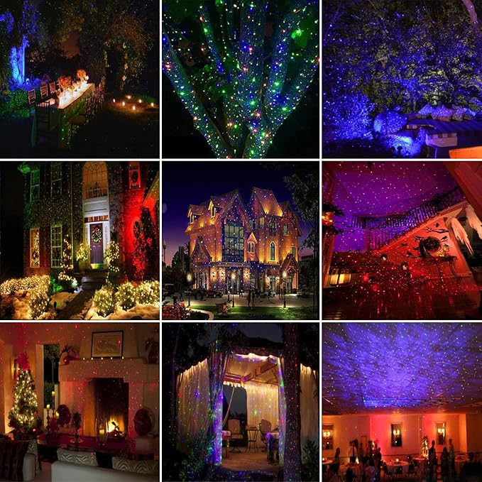 Laser Christmas Lights, Laser Light Projector with Remote Control & Timing, Waterproof Aluminum-Alloy RGB 3-Colors Outdoor Star Shower Laser Lights, Perfect for Holidays Party, Garden Decor Lights