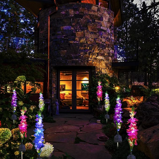 Solar Garden Lights, 6 Pack 20 LEDs Solar Delphinium Flowers Lights Gifts for Mom Grandma Women, Waterproof Solar Outdoor Lights Two Lighting Modes for Wedding Garden Yard Patio Decor