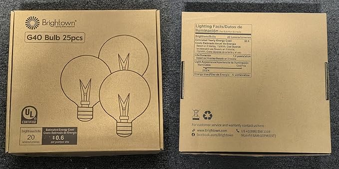 Brightown G40 Replacement Light Bulbs, 25 Pack 5W Clear Globe Bulb fits E12 C7 Candelabra Screw Base Sockets, 1.5 Inch Dimmable Light Bulbs for Indoor Outdoor Patio Decor, Warm White