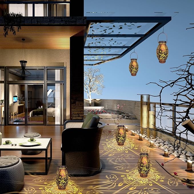 Butterfly Lantern 2 Pack Solar Lanterns Outdoor Hanging Solar Lights, Upgraded Metal Garden Lanterns - Waterproof LED Decorative Light for Garden Patio Yard Gifts for Mom Grandma Women