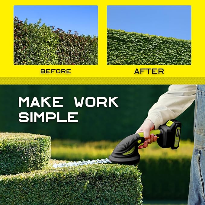 Cordless Hedge Trimmer with Battery and Charger Included, 2 in 1 Handheld Small Electric Bush Trimmers/Grass Cutter Yard Tool for Shrub,Tree,Lawn, Battery Powered Hedge Clippers for Garden