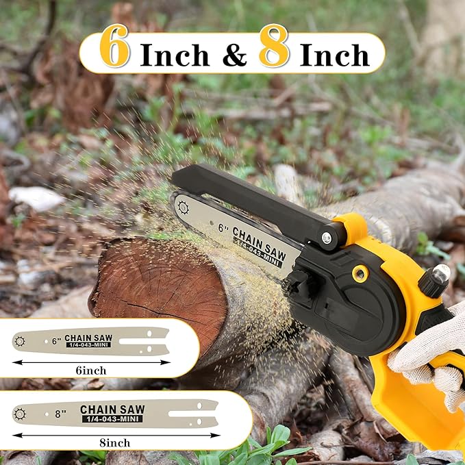 Mini Chainsaw for Dewalt 20V MAX Battery, Brushless 8 Inch & 6 Inch Handheld Pruning Chainsaws with Security Lock, Cordless Portable Chain saw for Tree Branches/Wood Cutting(Tool Only)