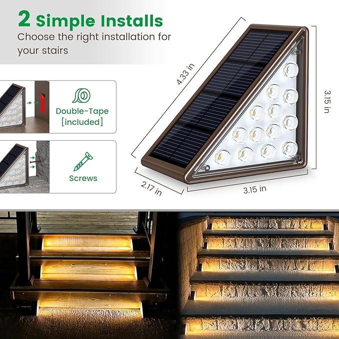 Solar Step Lights - 6 Pack Waterproof IP67, Deck & Patio Staircase Lights (Warm Brown)